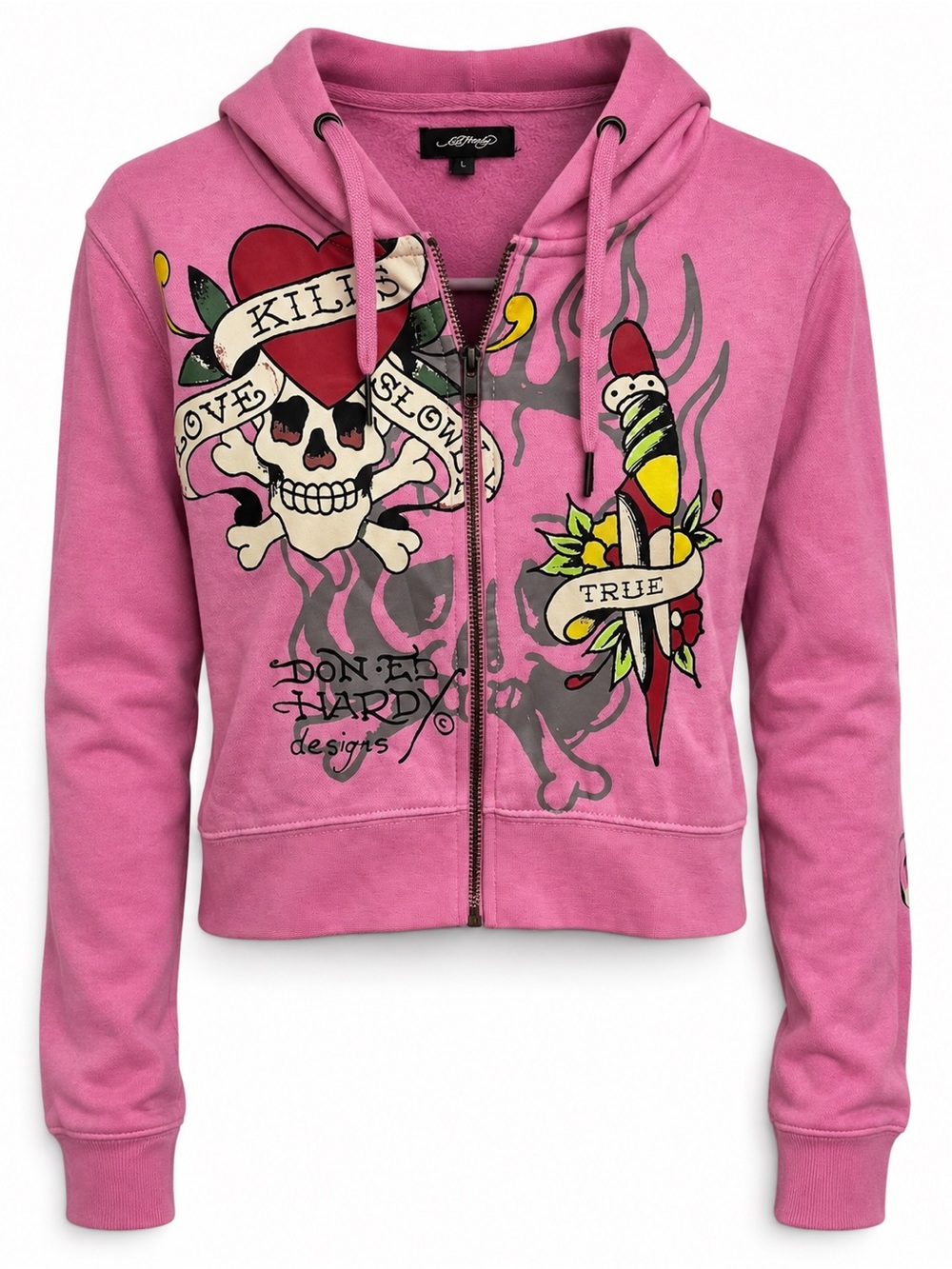 Ed Hardy Pink "Love Kills Slowly" Tiger Dagger Zip-Up Hoodie (Size L) - Picture 2 of 4